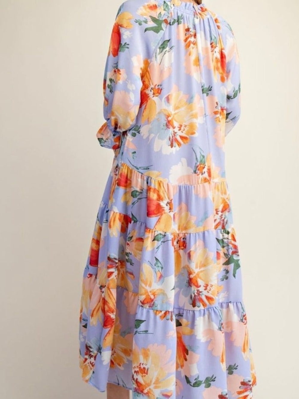 NWT Easel Medium Stunning Floral Tiered Midi/Maxi Dress with Tie-Neck - Picture 3 of 9
